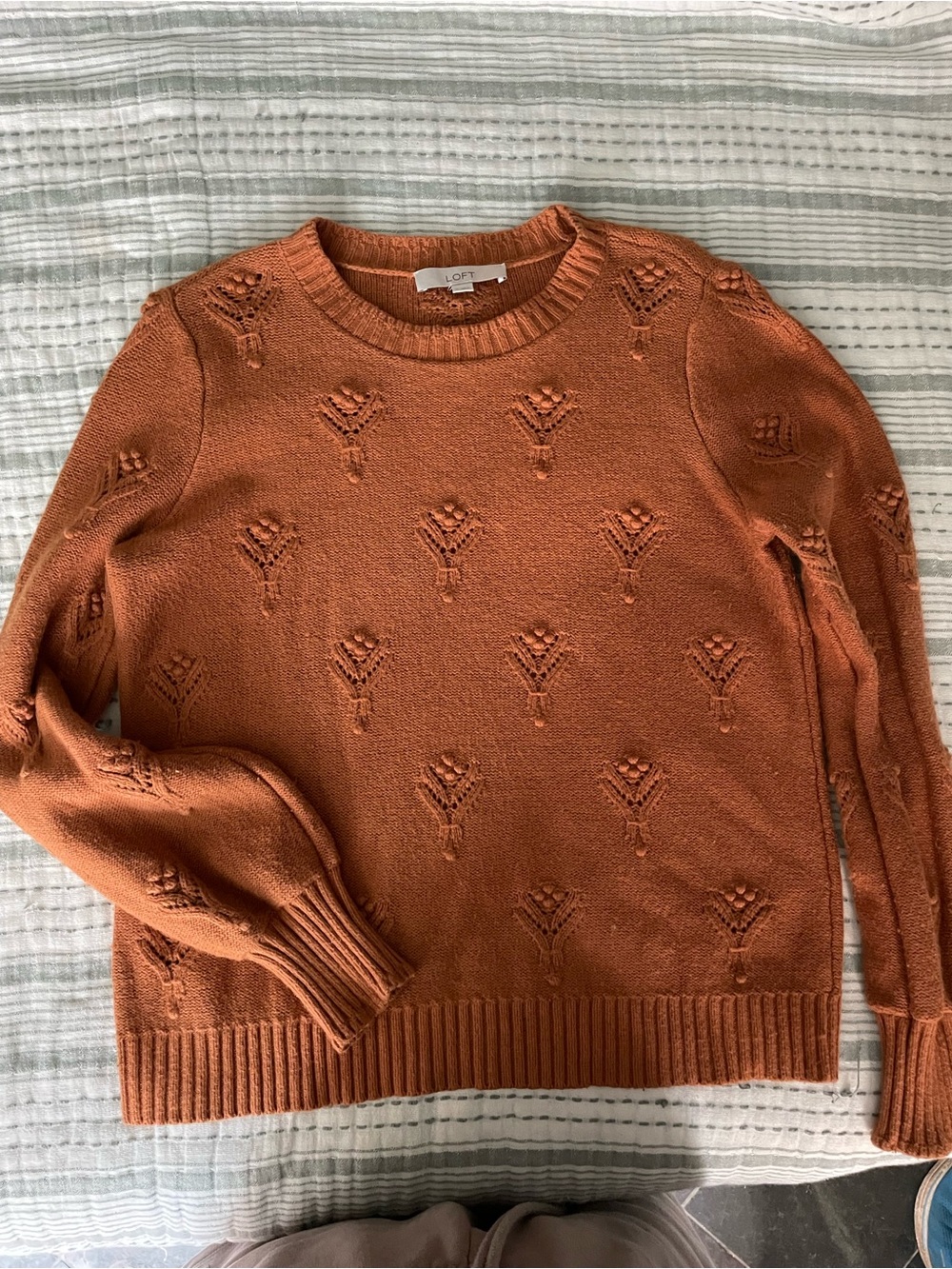 LOFT Rust Orange Textured Crewneck Sweater
